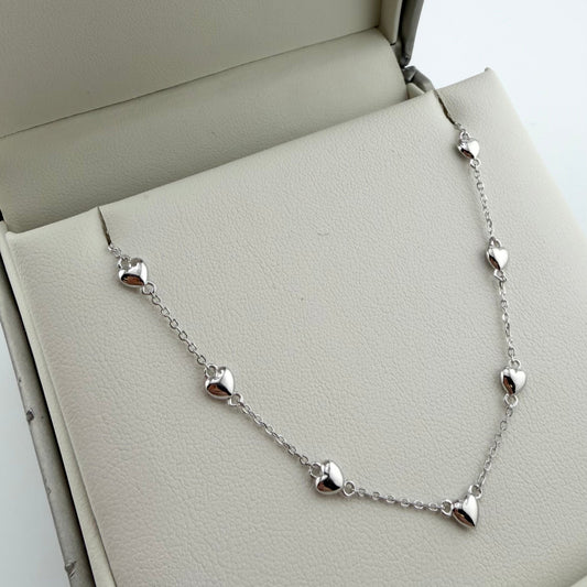 Collana con 7 cuori lucidi - Argento 925