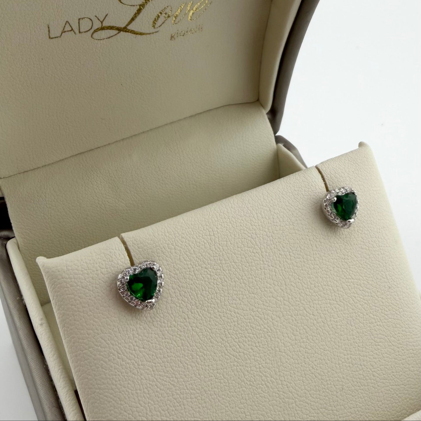 Orecchini Kate con cuore verde e zirconi bianchi - Argento 925