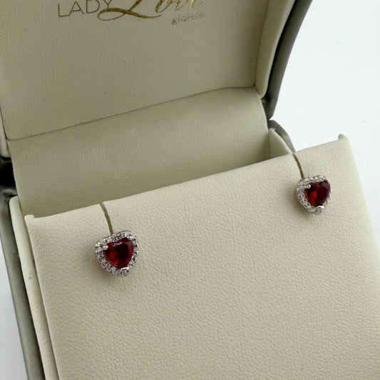 Orecchini Kate con cuore rosso e zirconi bianchi - Argento 925