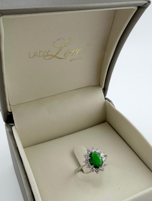 Anello Kate con ovale verde e zirconi bianchi - Argento 925