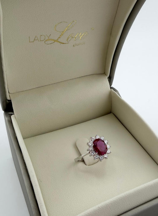 Anello Kate con ovale rosso e zirconi bianchi - Argento 925