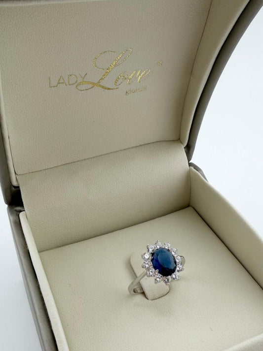 Anello Kate con ovale blu e zirconi bianchi - Argento 925