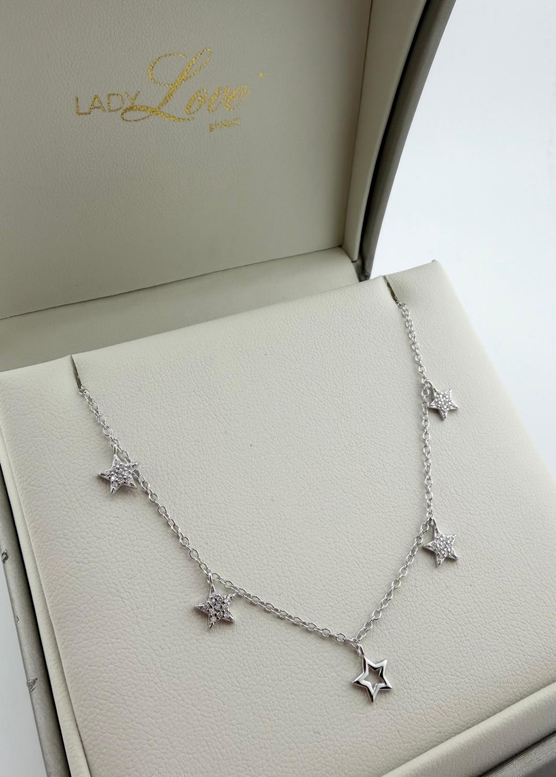 Collana 5 stelle pendenti con zirconi - Argento 925