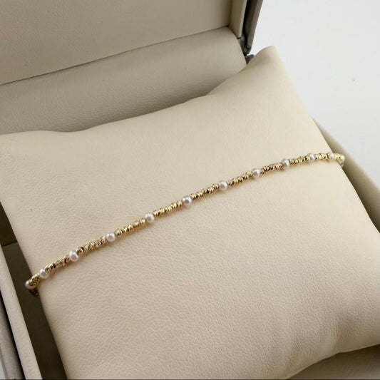 Bracciale con palline diamantate e perle - Oro 18 kt