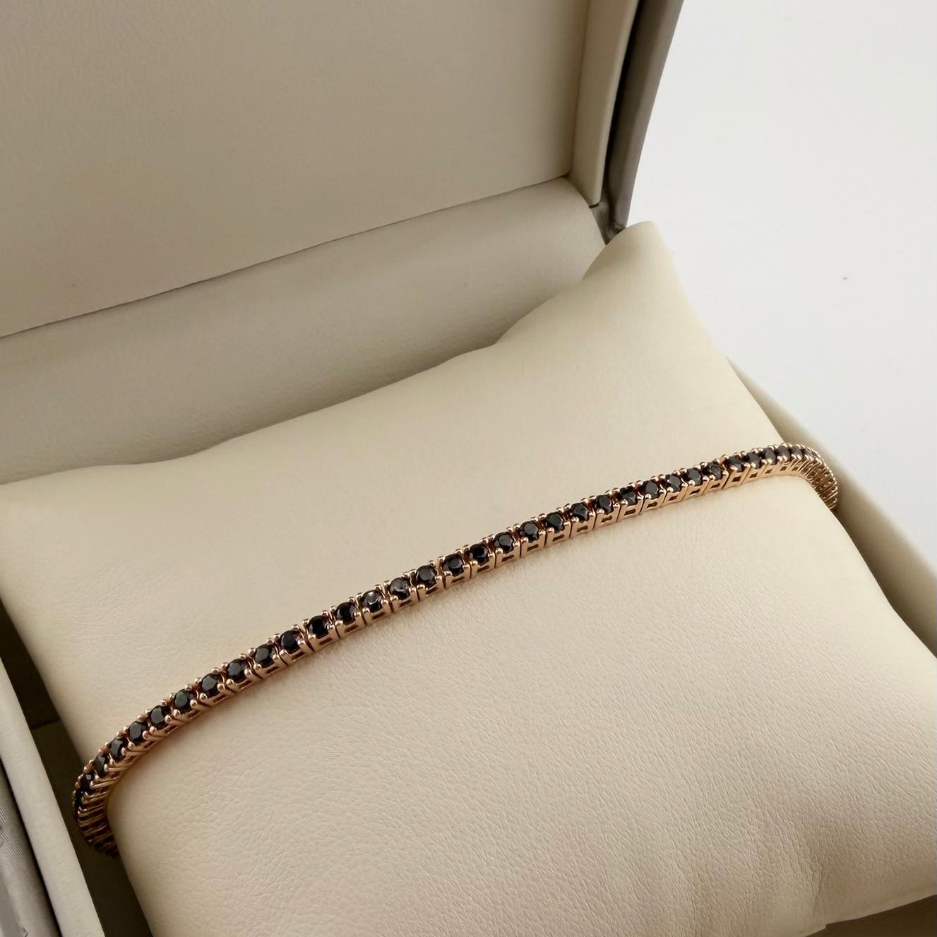 Bracciale tennis zirconi neri da 2 mm - Argento 925 placcato rosé