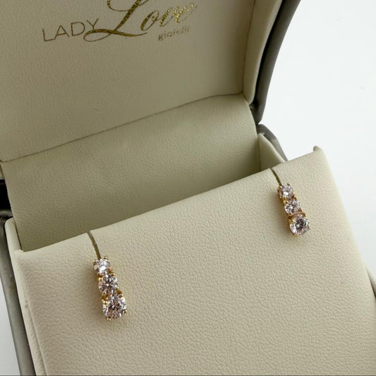 Orecchini trilogy con zirconi - Oro 18kt