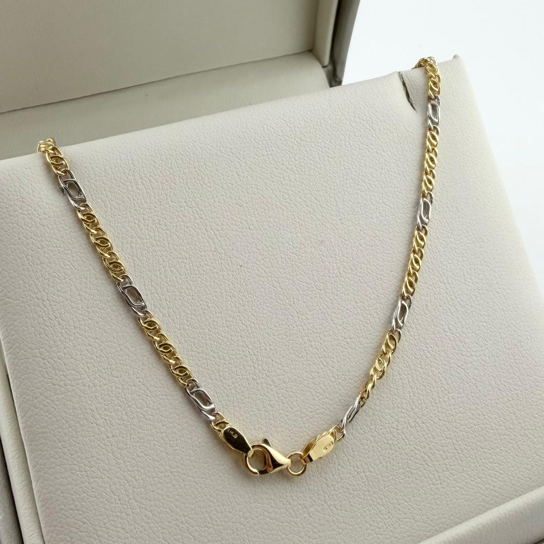 Collana catena figaro bicolore - Oro 18 kt