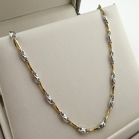 Collana maglia fantasia intrecciata bicolore - Oro 18 kt