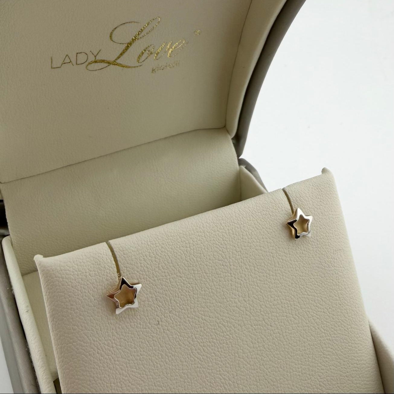 Orecchini a lobo a forma di stella in oro bicolore - Oro 18 kt
