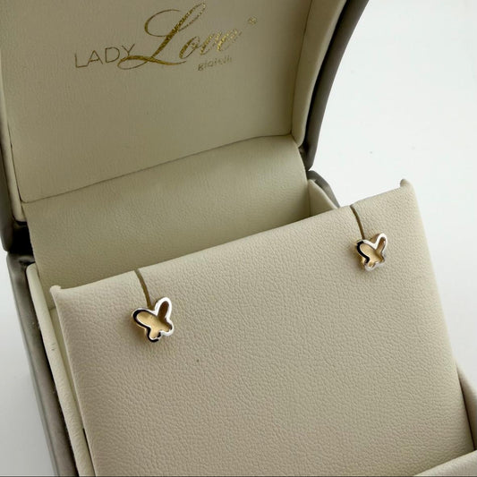 Orecchini a lobo a forma di farfalla in oro bicolore - Oro 18 kt