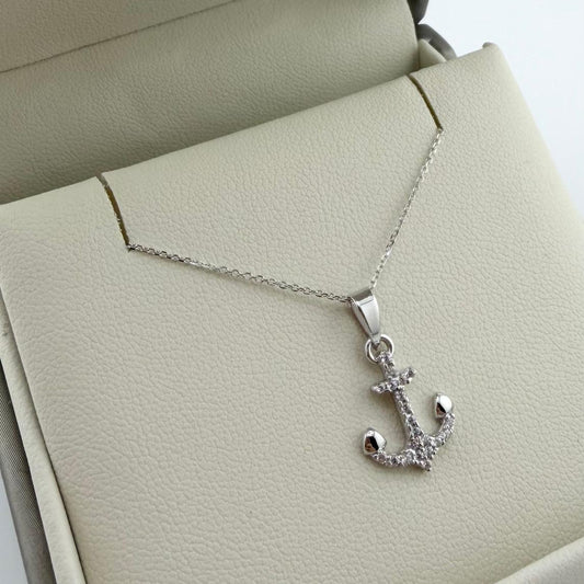 Collana ancora con zirconi - Oro 18 kt