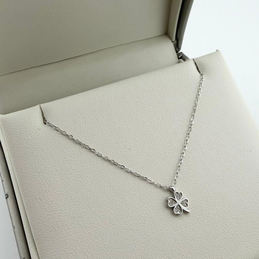 Collana quadrifoglio con zirconi - Argento 925