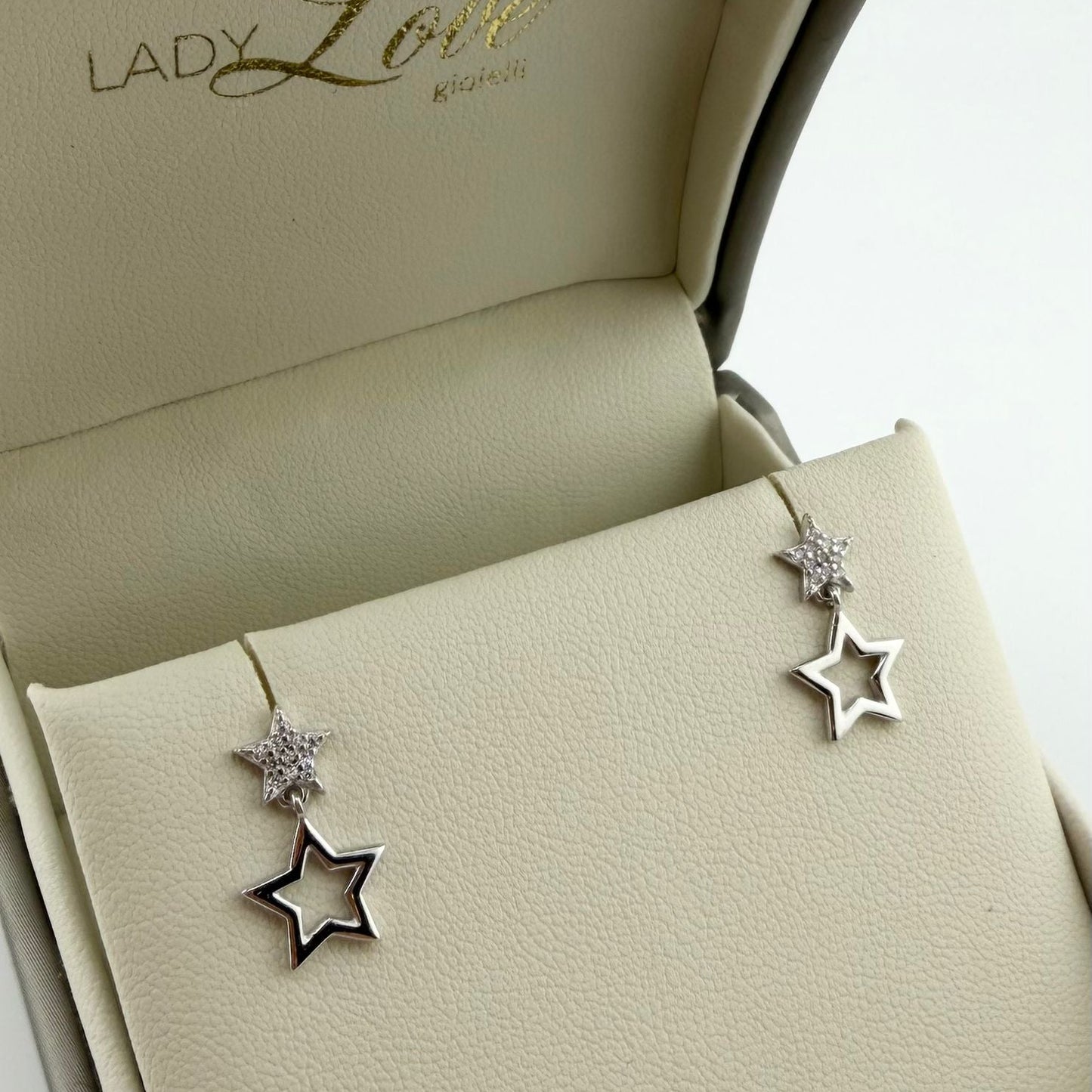 Orecchini Stars pendenti con zirconi bianchi - Argento 925