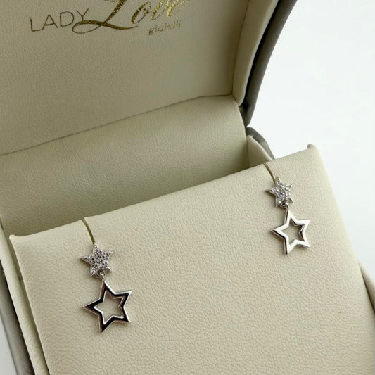 Orecchini Stars pendenti con zirconi bianchi - Argento 925