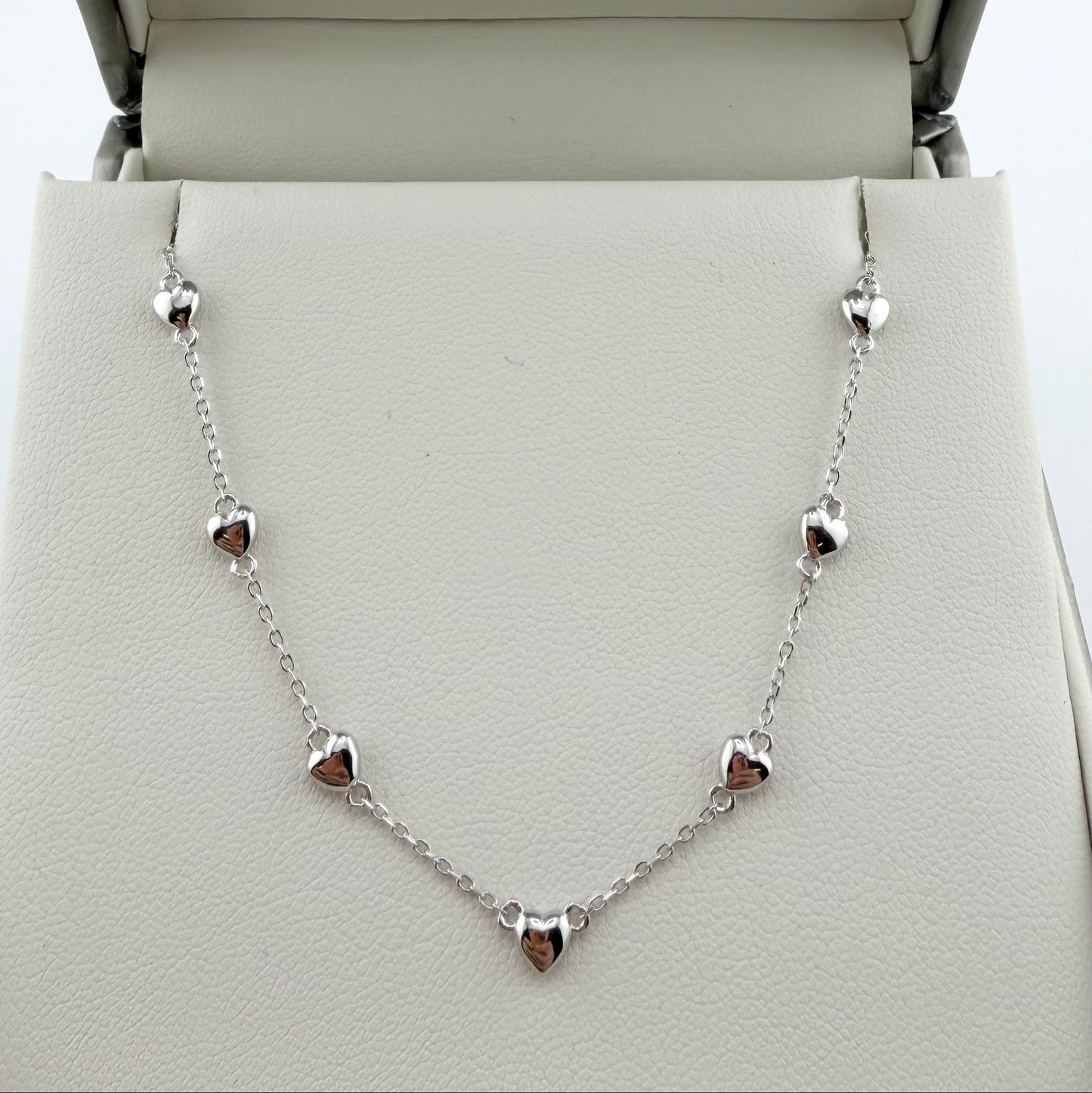 Collana con 7 cuori lucidi - Argento 925
