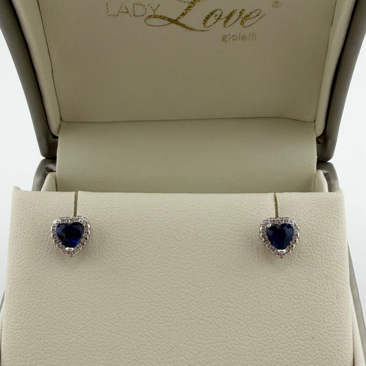 Orecchini Kate con cuore blu e zirconi bianchi - Argento 925