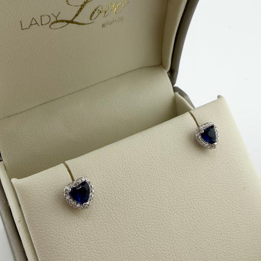 Orecchini Kate con cuore blu e zirconi bianchi - Argento 925