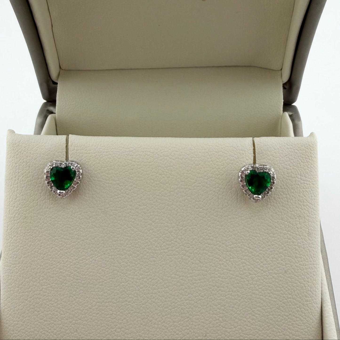 Orecchini Kate con cuore verde e zirconi bianchi - Argento 925