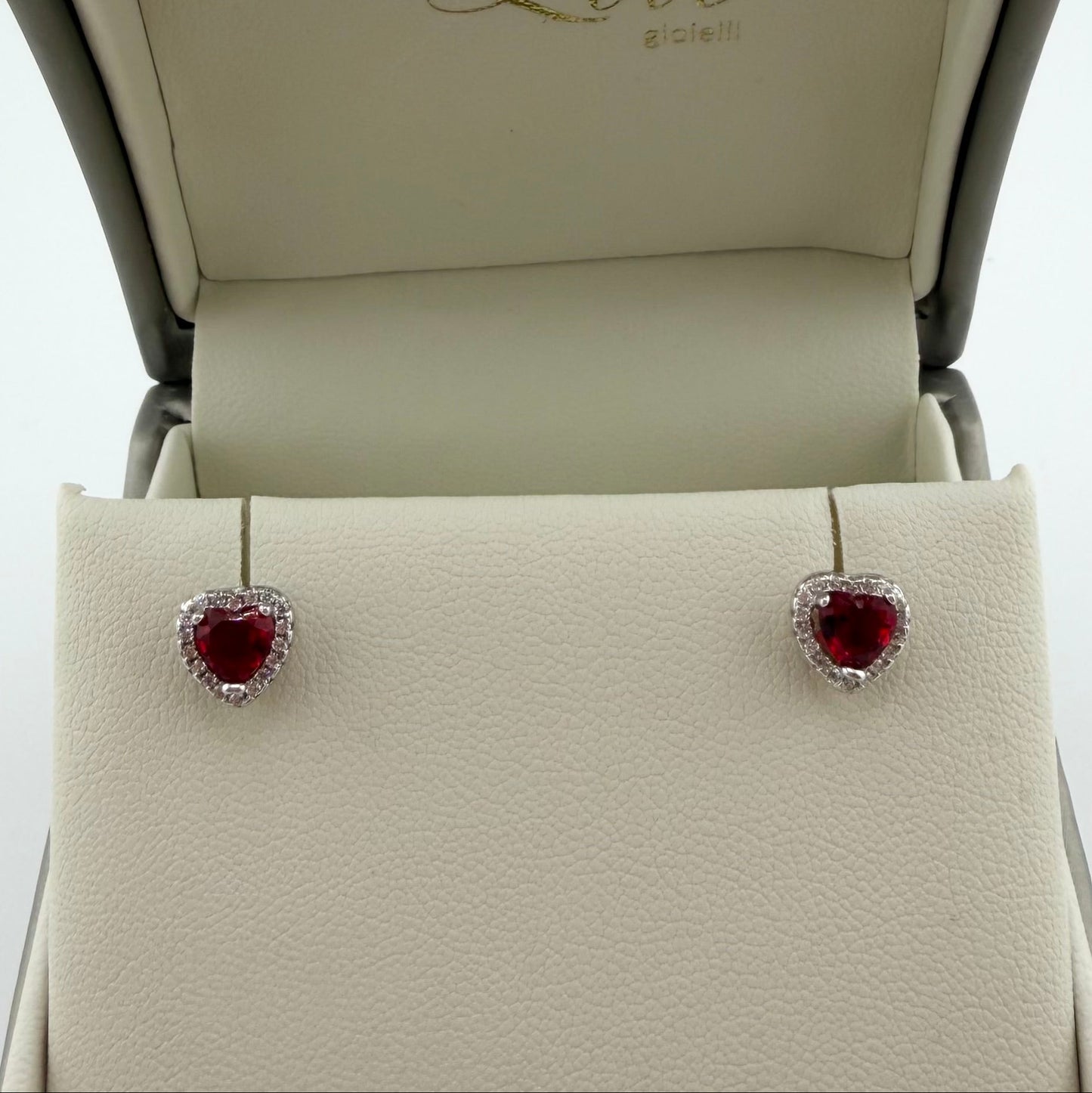 Orecchini Kate con cuore rosso e zirconi bianchi - Argento 925