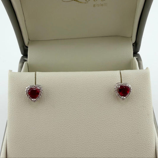 Orecchini Kate con cuore rosso e zirconi bianchi - Argento 925