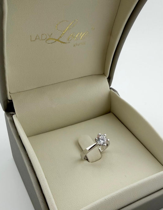 Anello solitario con zircone da 6 mm - Argento 925