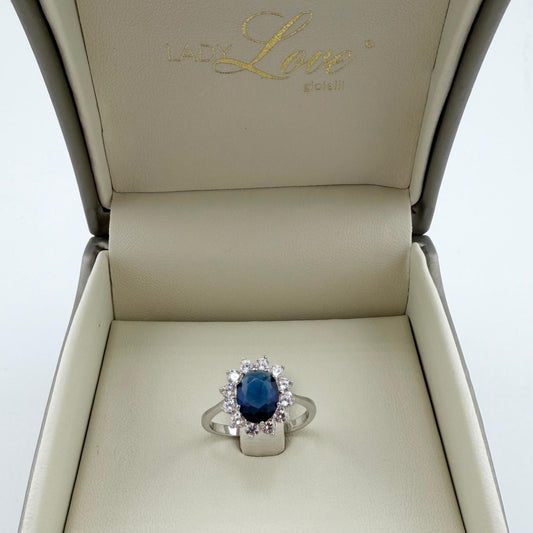 Anello Kate con ovale blu e zirconi bianchi - Argento 925
