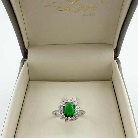 Anello Kate con ovale verde e zirconi bianchi - Argento 925