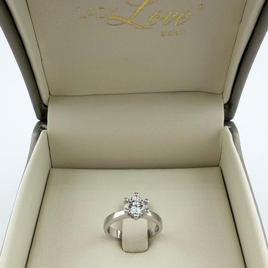Anello solitario con zircone da 6 mm - Argento 925