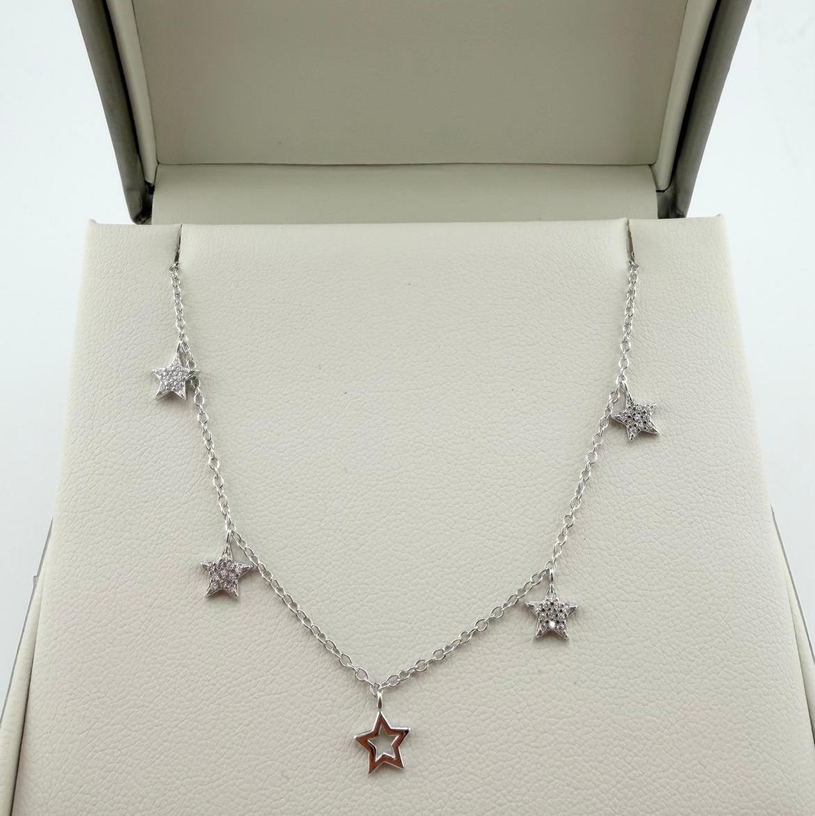 Collana 5 stelle pendenti con zirconi - Argento 925
