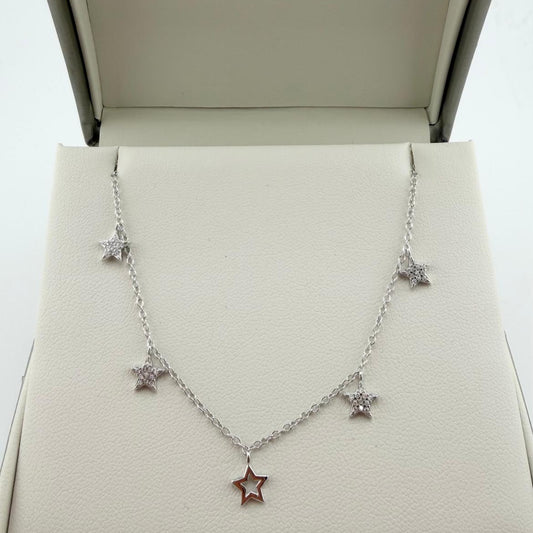 Collana 5 stelle pendenti con zirconi - Argento 925