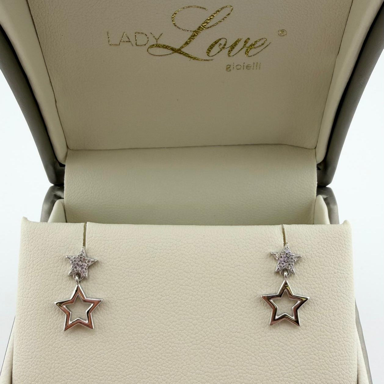 Orecchini Stars pendenti con zirconi bianchi - Argento 925