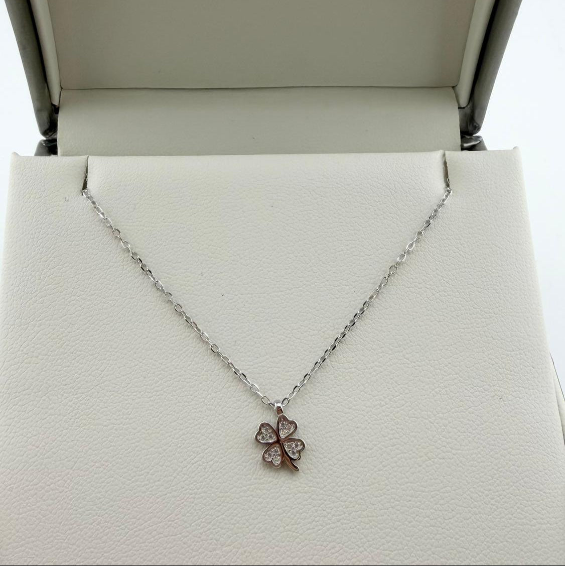Collana quadrifoglio con zirconi  - Argento 925