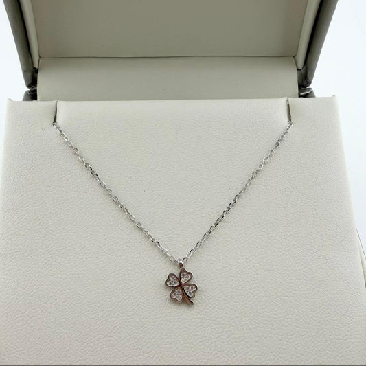 Collana quadrifoglio con zirconi  - Argento 925