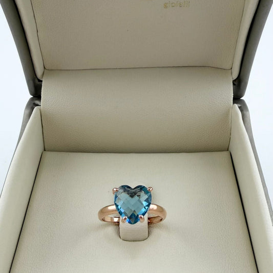 Anello Love con zircone azzurro - Argento 925 placcato rosé