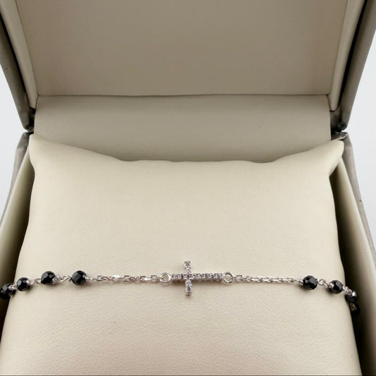 Bracciale rosario con zirconi neri - Oro 18 kt