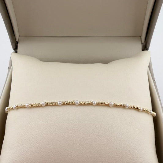 Bracciale con palline diamantate e perle - Oro 18 kt