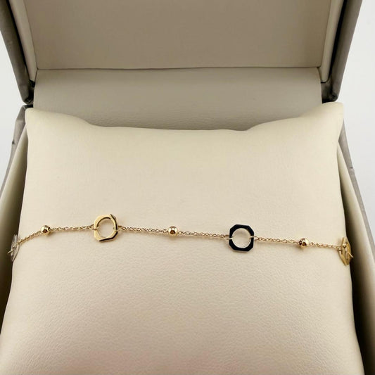 Bracciale con palline lucide e elementi quadrati  - Oro 18 kt