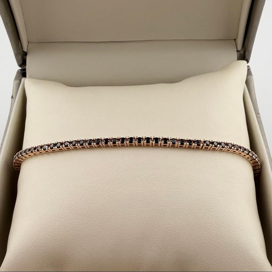 Bracciale tennis zirconi neri da 2 mm - Argento 925 placcato rosé