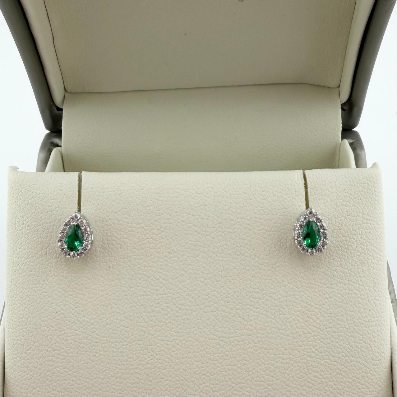 Orecchini goccia con zirconi bianchi e verde  - Oro 18kt