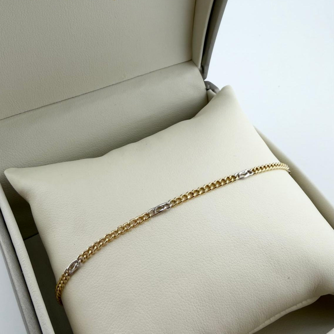 Bracciale maglia groumette e inserti in oro bianco- Oro 18 kt