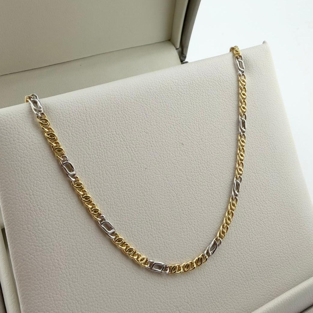 Collana catena figaro bicolore - Oro 18 kt