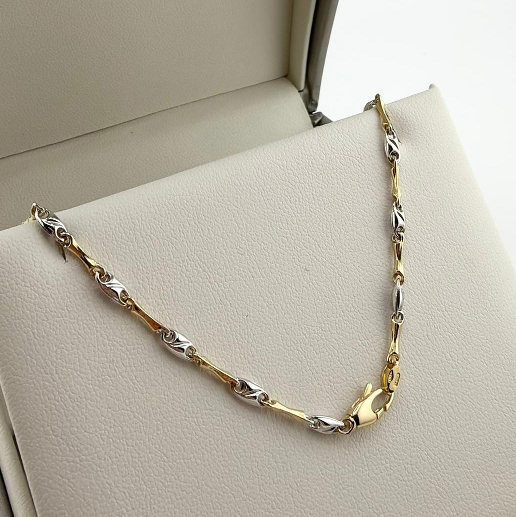 Collana maglia fantasia intrecciata bicolore  - Oro 18 kt