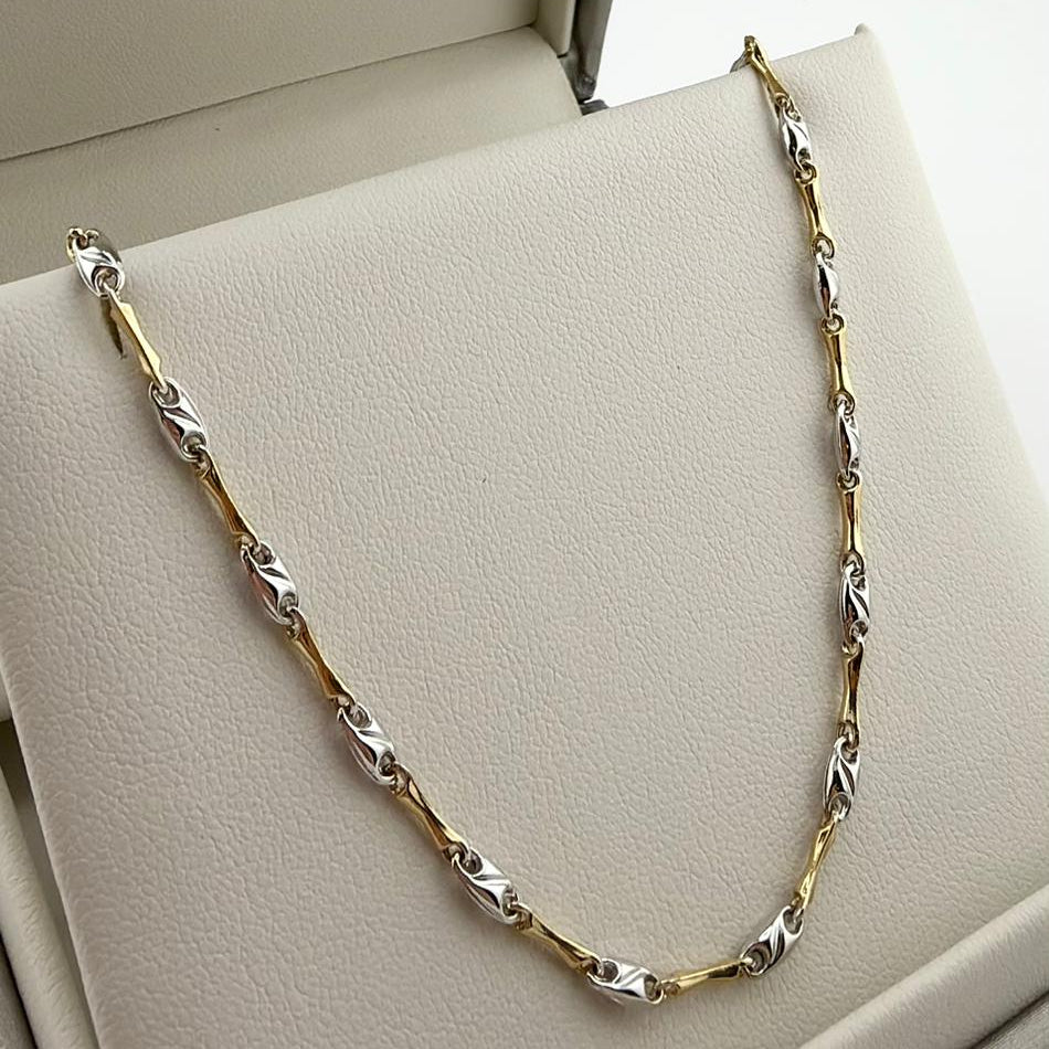 Collana maglia fantasia intrecciata bicolore  - Oro 18 kt