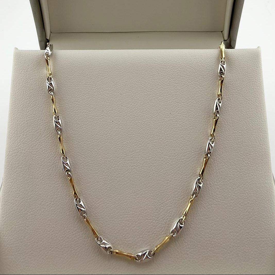 Collana maglia fantasia intrecciata bicolore  - Oro 18 kt