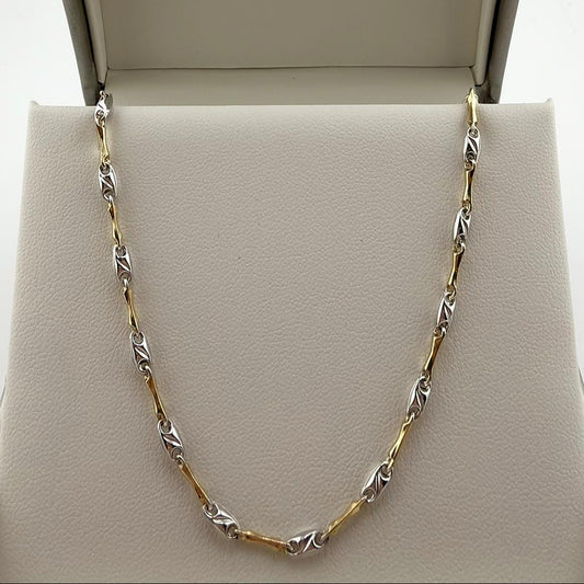 Collana maglia fantasia intrecciata bicolore  - Oro 18 kt