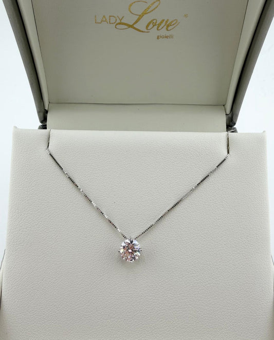 Collana punto luce con zircone da 7 mm - Oro 18 kt