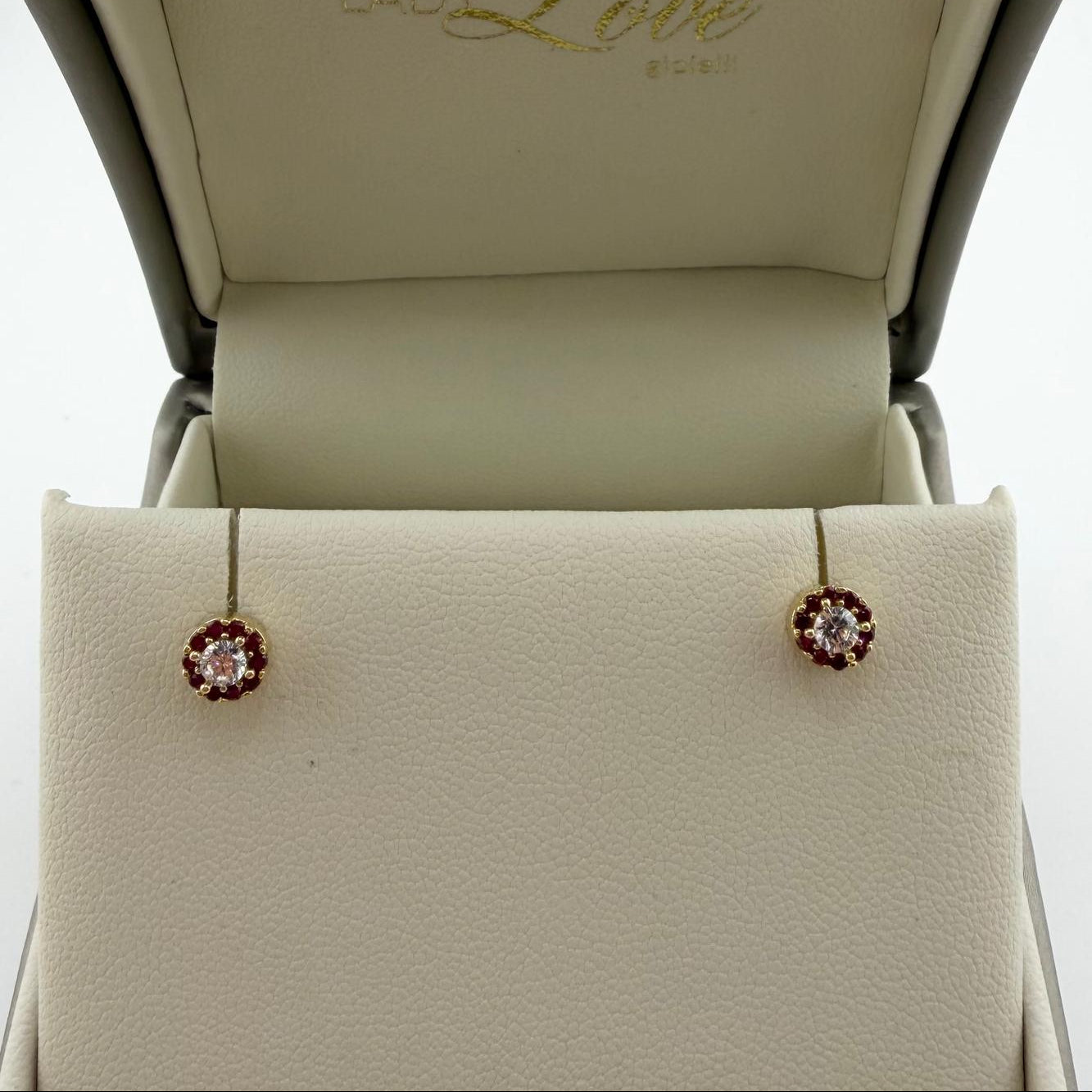 Orecchini punto luce con zirconi laterali - Oro 18 kt