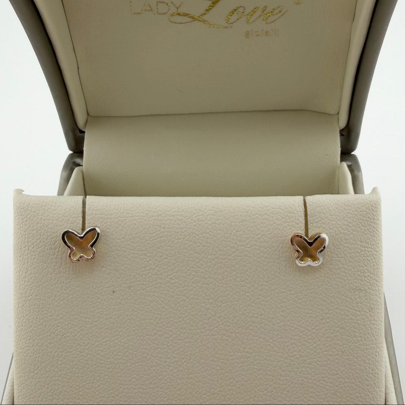 Orecchini a lobo a forma di farfalla in oro bicolore - Oro 18 kt