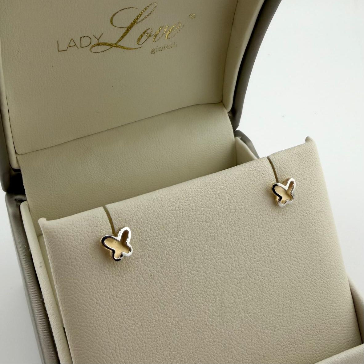 Orecchini a lobo a forma di farfalla in oro bicolore - Oro 18 kt