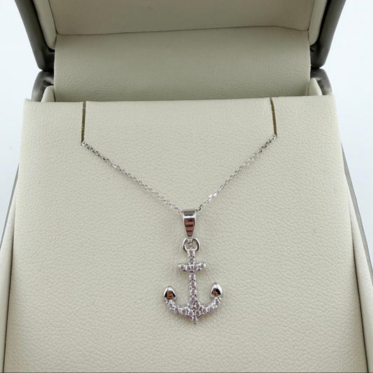Collana ancora con zirconi - Oro 18 kt
